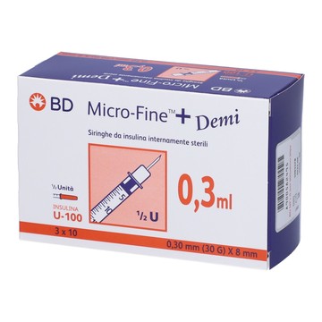 Siringa insulina becton dickinson demi 0,3 ml ago gauge 30 8 mm 30 pezzi - 