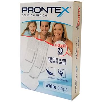 Cerotto prontex white strips in tessuto non tessuto bianco sterile 3 formati 20 pezzi - 