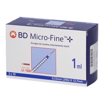 Siringa per insulina becton dickinson 1 ml 100 ui ago 29 gauge 30 pezzi - 