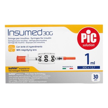 Siringa per insulina pic insumed 0,5 ml 100 ui ago gauge 30 lunghezza 8 mm senza spazio morto 3 sacc - 