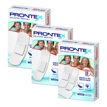 Cerotto prontex white strips in tessuto non tessuto bianco sterile scatola 20 cerotti medi - 