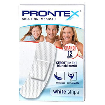 Cerotto prontex white strips in tessuto non tessuto bianco sterile scatola 12 cerotti grandi - 