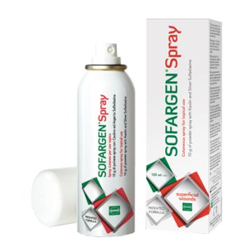 Medicazione in polvere spray con caolino e argento sulfadiazina 1% sofargen spray 10 g bomboletta pr - 