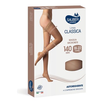 Sauber calza autoreggente 140 denari maglia microrete neutro beige 2 linea classica - 