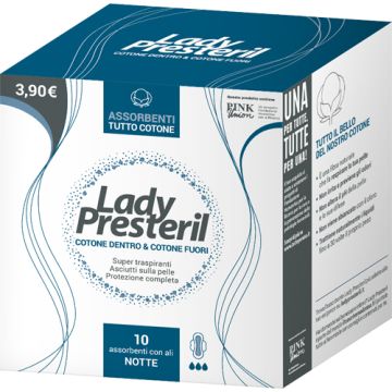Lady presteril cotone dentro & cotone fuori 10 assorbenti con ali notte - 