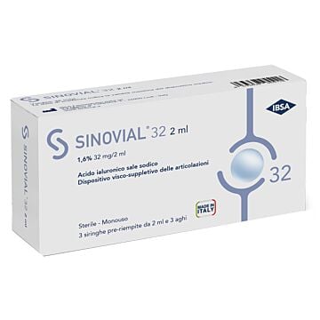 Siringa intra-articolare sinovial 32 acido ialuronico 1,6% 32 mg/2 ml 1 fs + ago gauge 21 3 pezzi - 