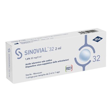 Siringa intra-articolare sinovial 32 acido ialuronico 1,6% 32 mg/2 ml 1 fs + ago gauge 21 3 pezzi - 