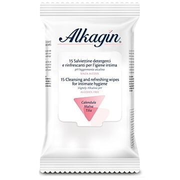 Alkagin salviettine detergenti e rinfrescanti per l'igiene intima ph leggermente alcalino senza alcool 15 pezzi calendula malva e tilia - 