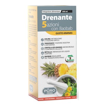 Puro drenante 5 azioni con baobab gusto ananas 500 ml - 
