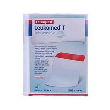 Leukomed t plus skin sensitive medicazione post-operatoria trasparente mpermeabile con massa adesiva al silicone 8x10cm 5 pezzi - 