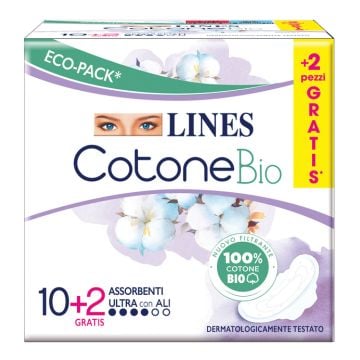 Lines cotone bio ultra con ali 12pezzi - 